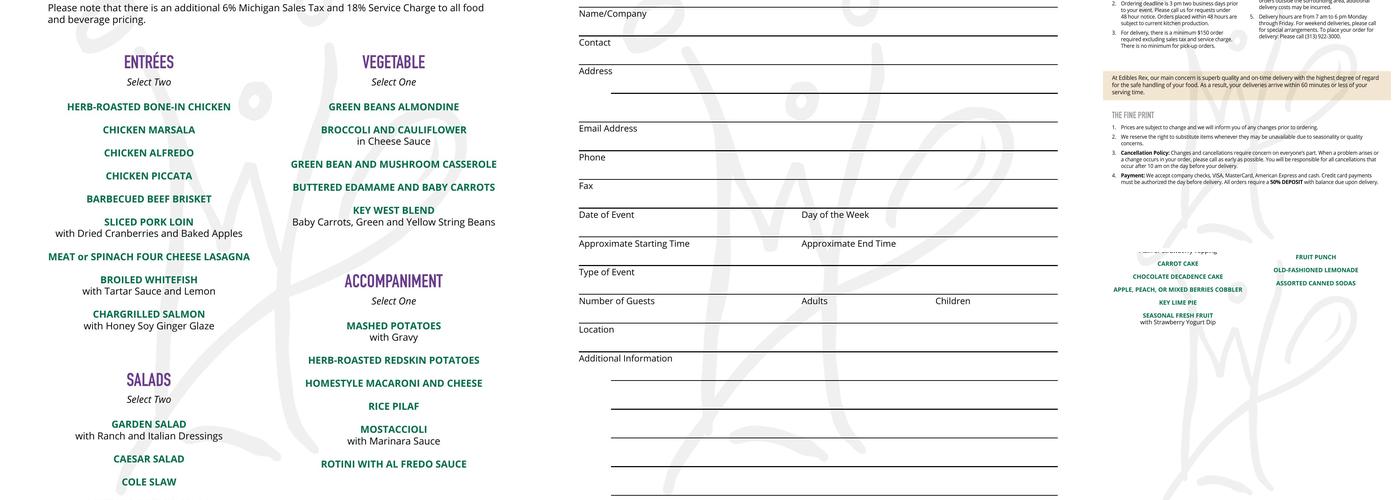 Edibles Rex Catering Menu