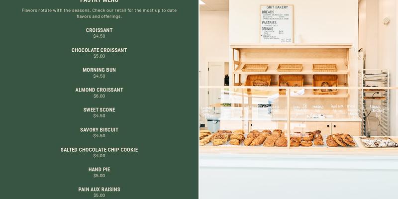 Grit Bakery Menu
