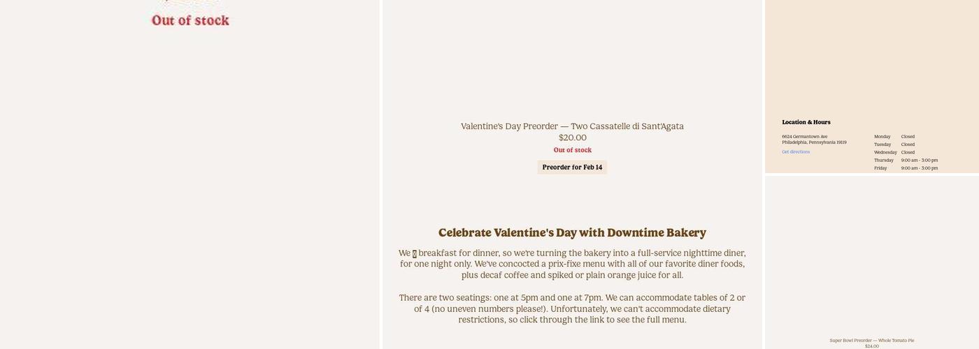 Downtime Bakery Menu