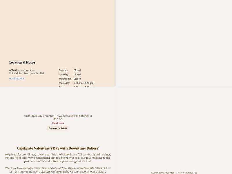 Downtime Bakery Menu