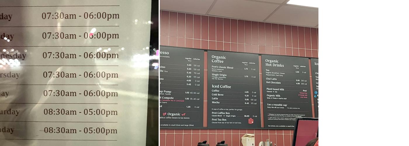 Pret A Manger Menu