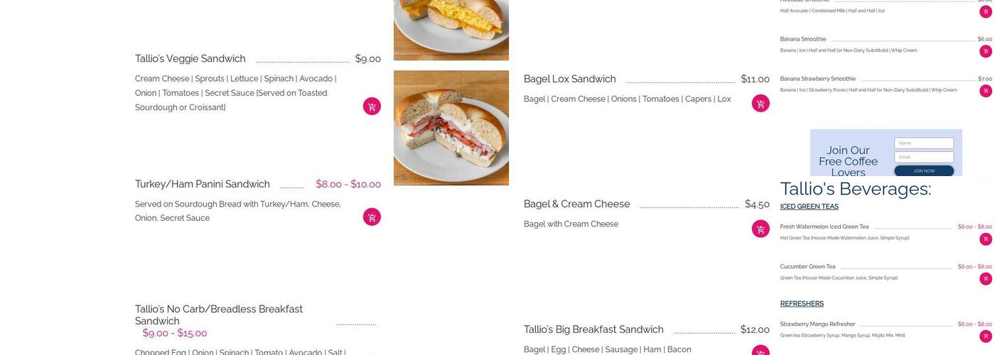 Tallio’s Menu