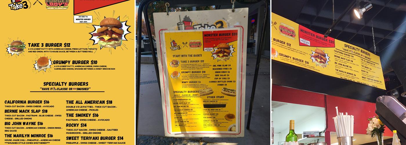 Take 3 x Grumpy Burger Lady's Menu