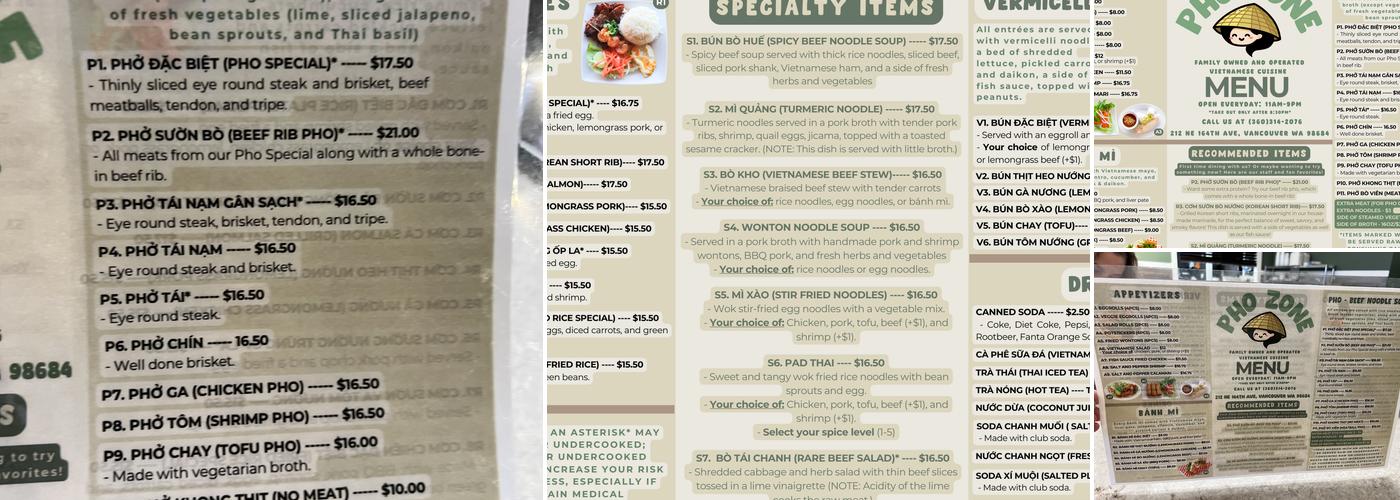 Pho Zone Menu