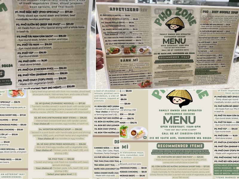 Pho Zone Menu