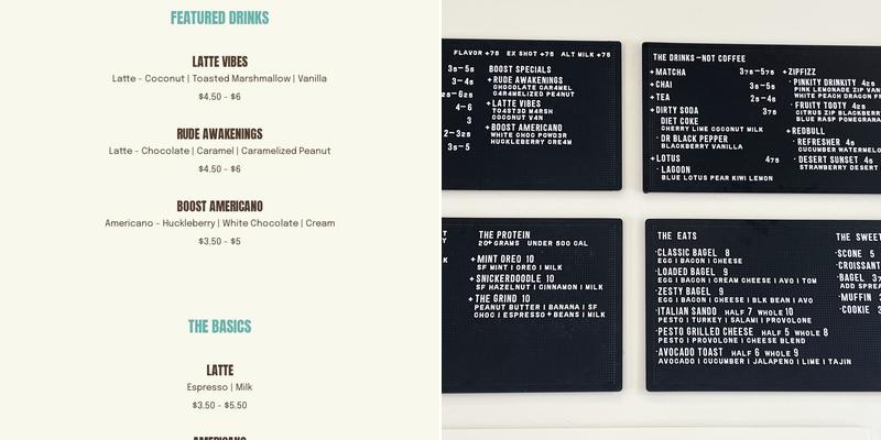 Boost espresso Menu