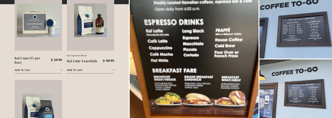 Kai Coffee Hawaii Roastery Menu