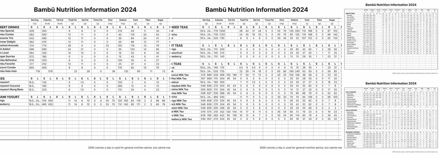 Bambu Dessert Drinks Menu