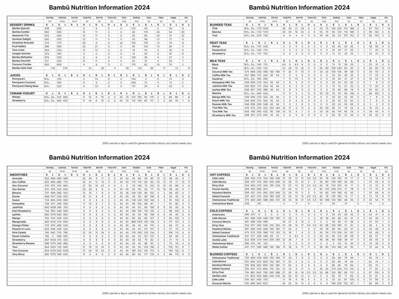 Bambu Dessert Drinks Menu