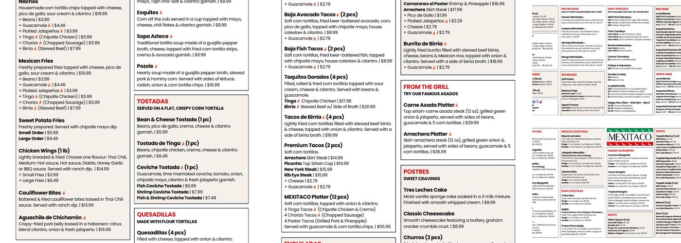 MEXITACO Oshawa Menu