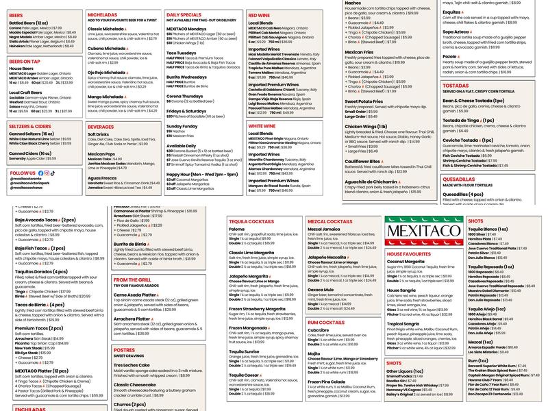 MEXITACO Oshawa Menu