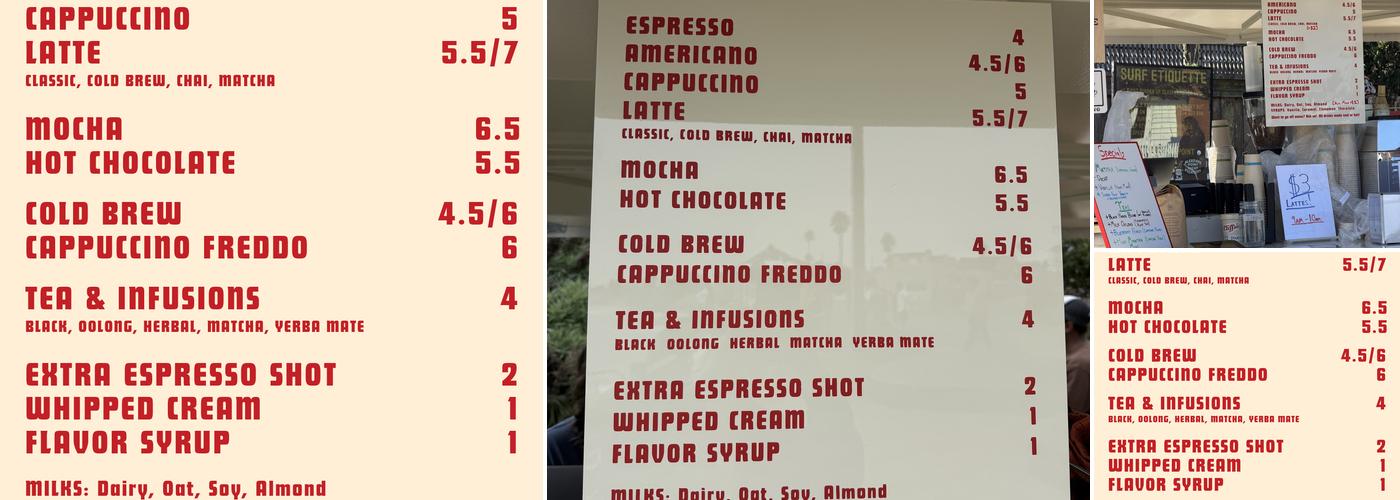 Cliffside Coffee Bar Menu