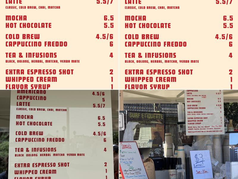 Cliffside Coffee Bar Menu