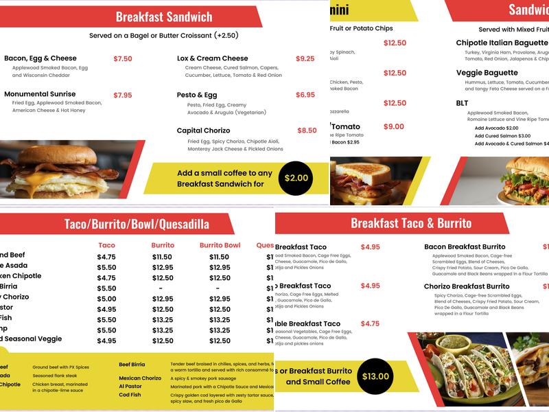 PX JAVA: Taqueria & Cafe Menu