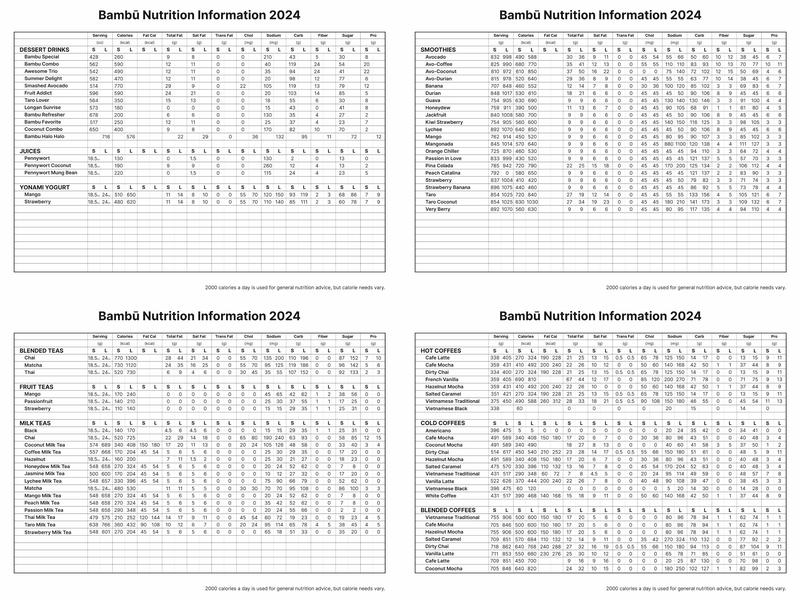 Bambu Dessert Drinks Menu