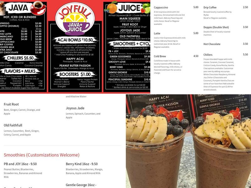 Joyfull Java and Juice Menu