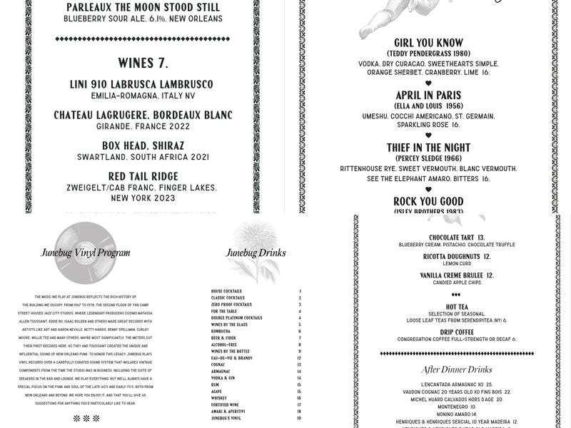 Junebug Menu