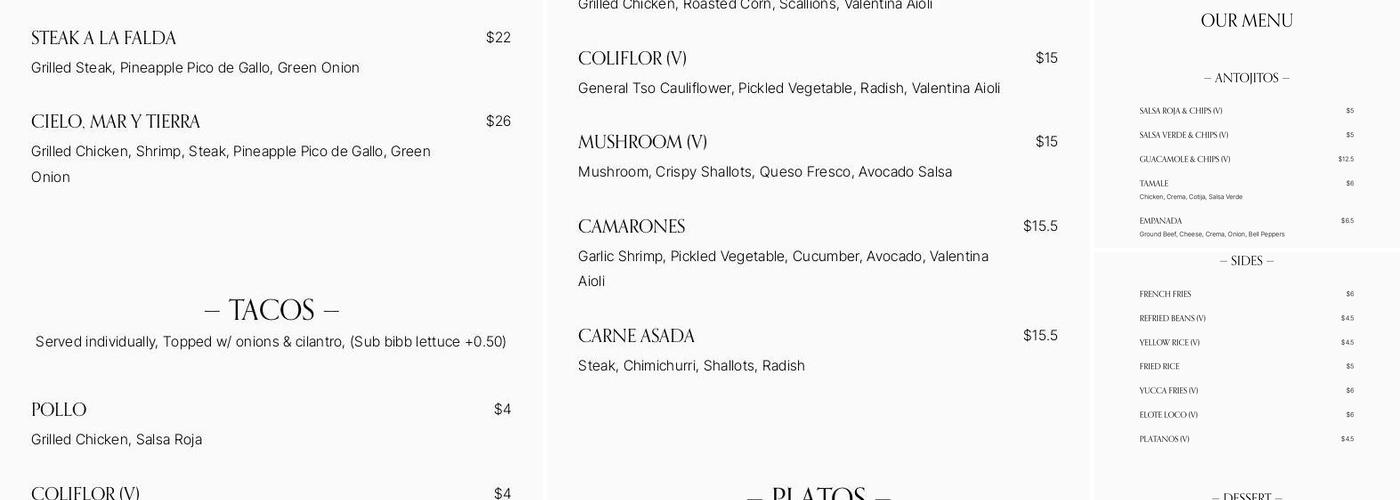 Agave Menu
