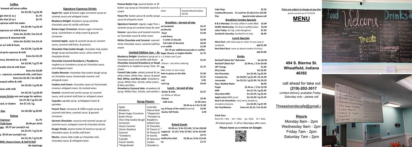 Three Strands Cafe Menu