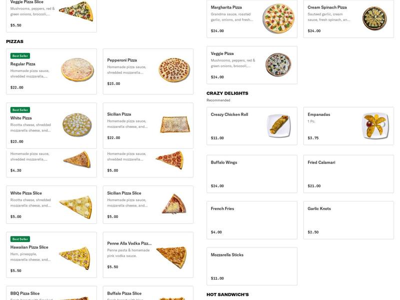 Crazy Chef Pizza Menu
