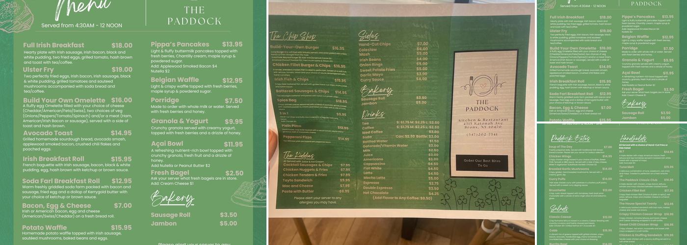 The Paddock Menu