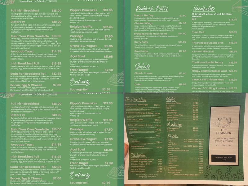 The Paddock Menu