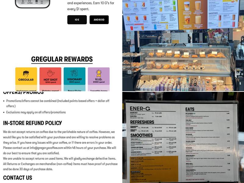 Gregorys Coffee Menu
