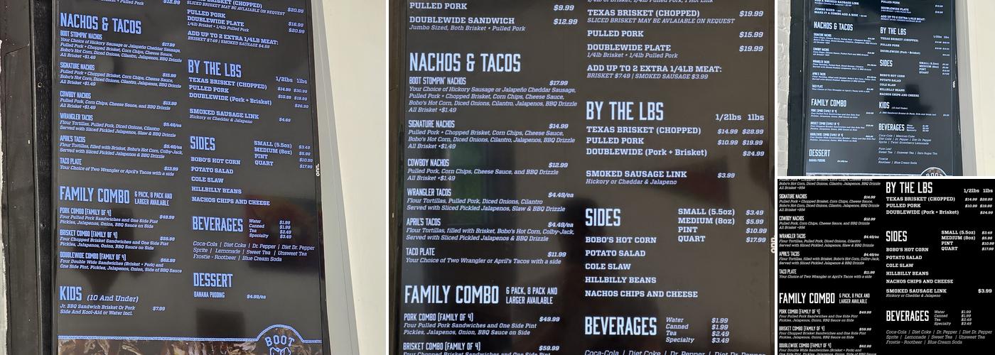 Boot Stompin' BBQ Menu