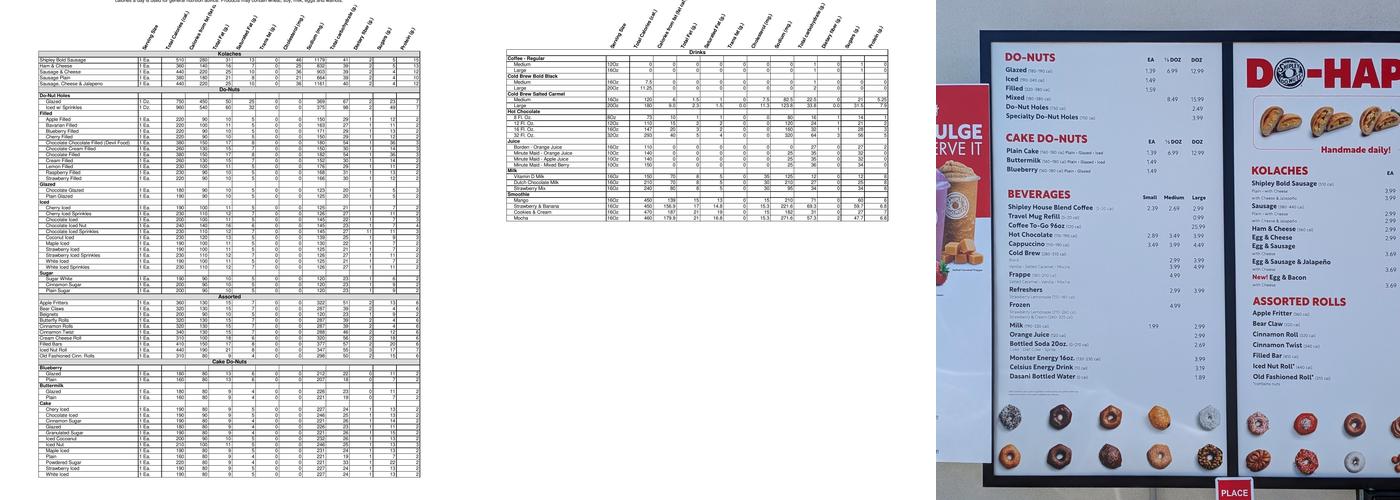 Shipley Do-Nuts Menu