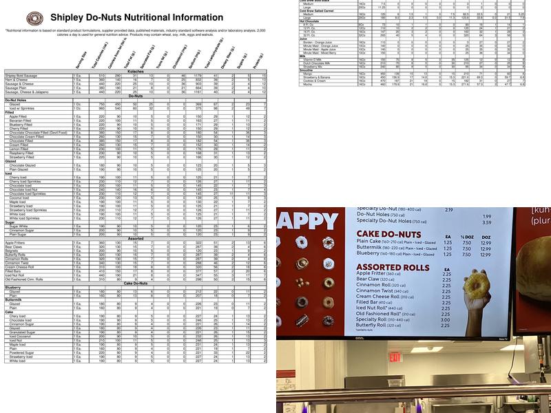 Shipley Do-Nuts Menu