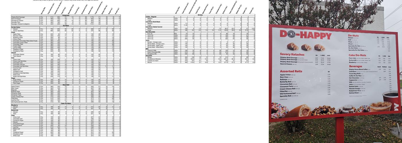 Shipley Do-Nuts Menu