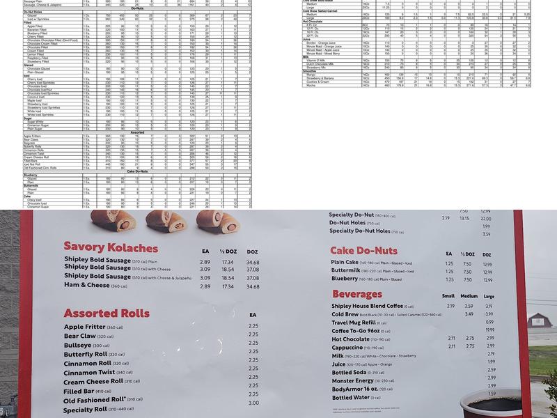 Shipley Do-Nuts Menu