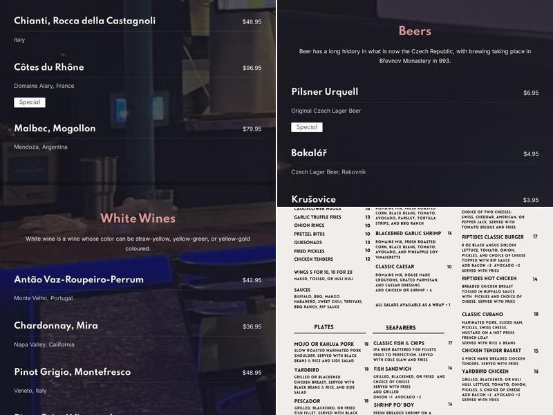 Riptides PB Menu