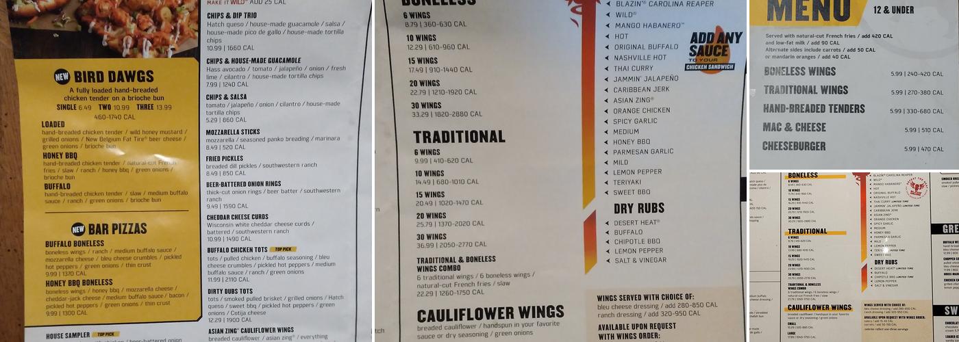 Buffalo Wild Wings Menu