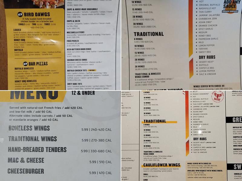 Buffalo Wild Wings Menu