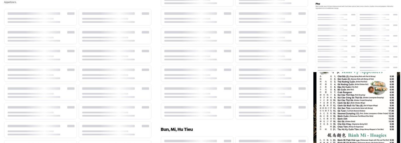 Pho Nam Giang Menu
