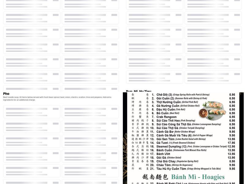 Pho Nam Giang Menu