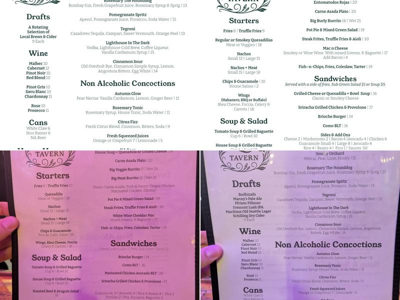 LZ's Tavern Menu