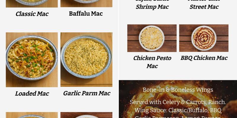 Master Chef Mac and Wings Menu