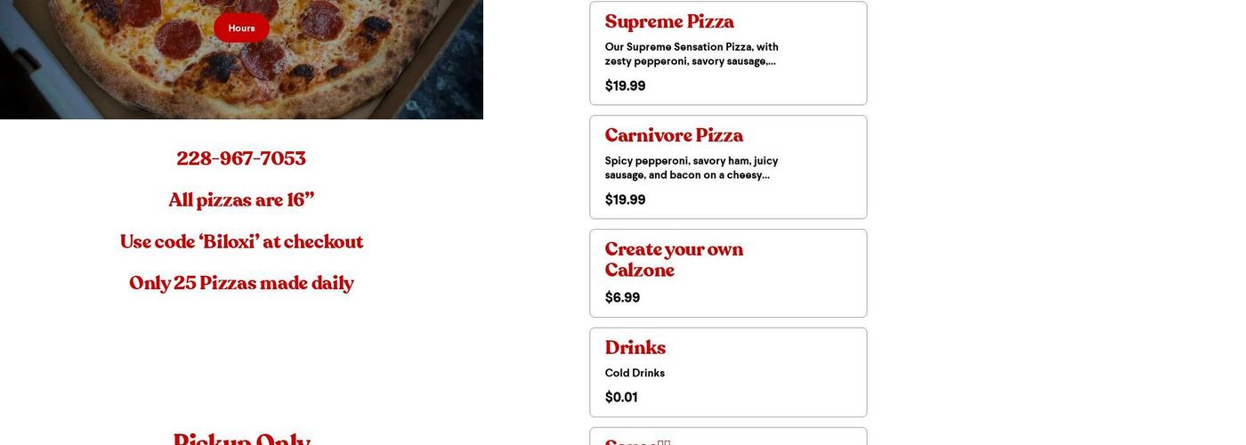 Hello Pizza Menu