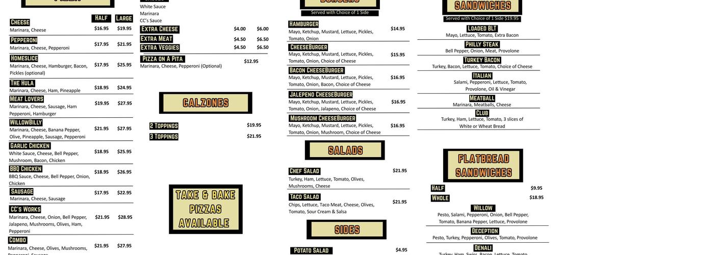 CC’s Skyfire Kitchen Menu