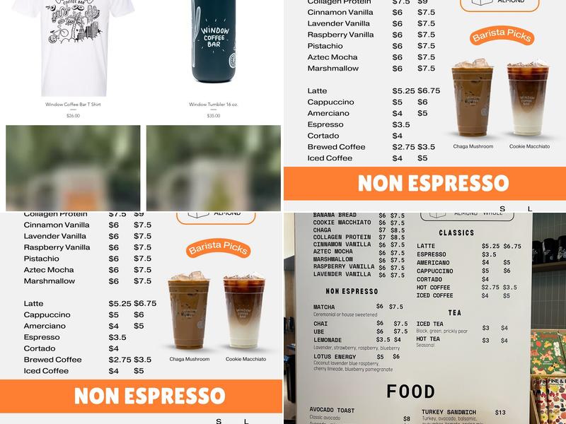 Window Coffee Bar Menu