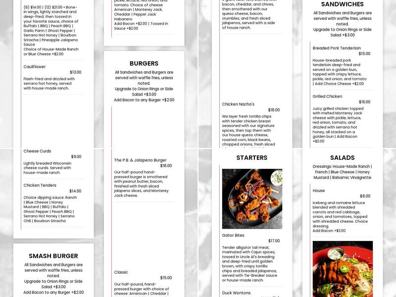 Tie Breakers Indy Menu