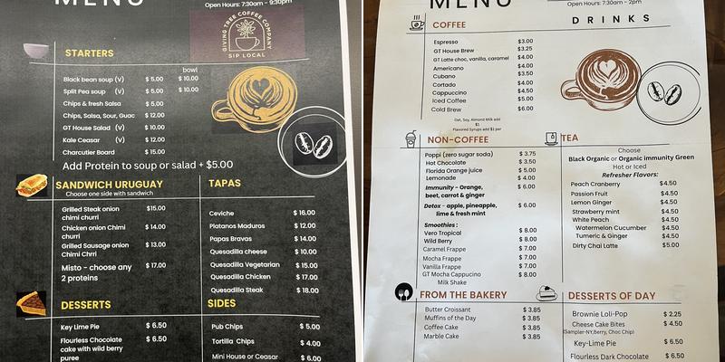 Giving Tree Cafe Menu