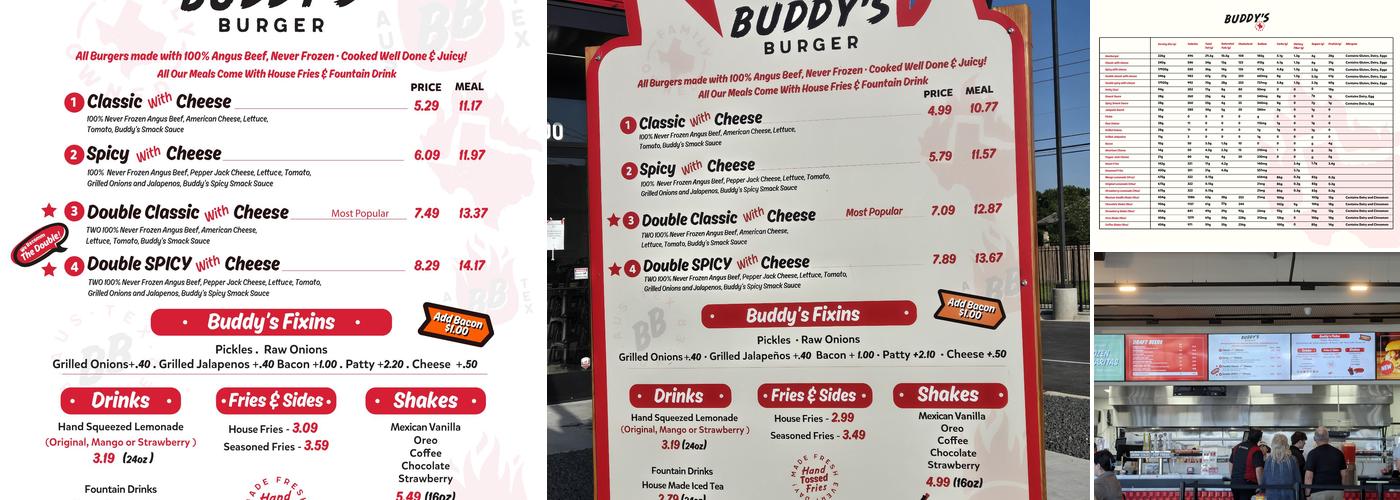Buddy's Burger Menu