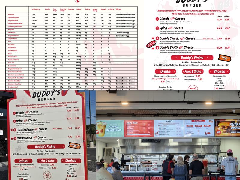 Buddy's Burger Menu