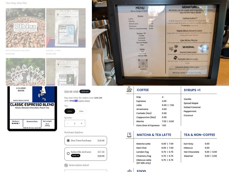 Dibina Coffee Menu