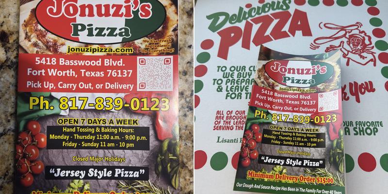 Jonuzi’s Pizza Menu
