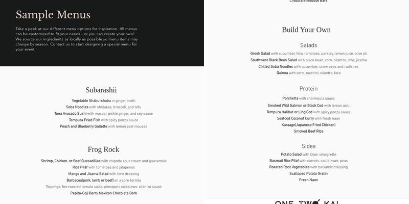 One Two Kai Kitchen Menu