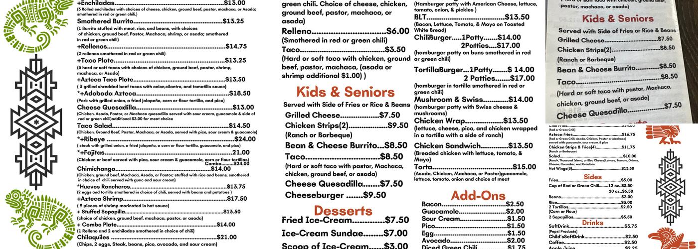 Sabor Azteca Menu